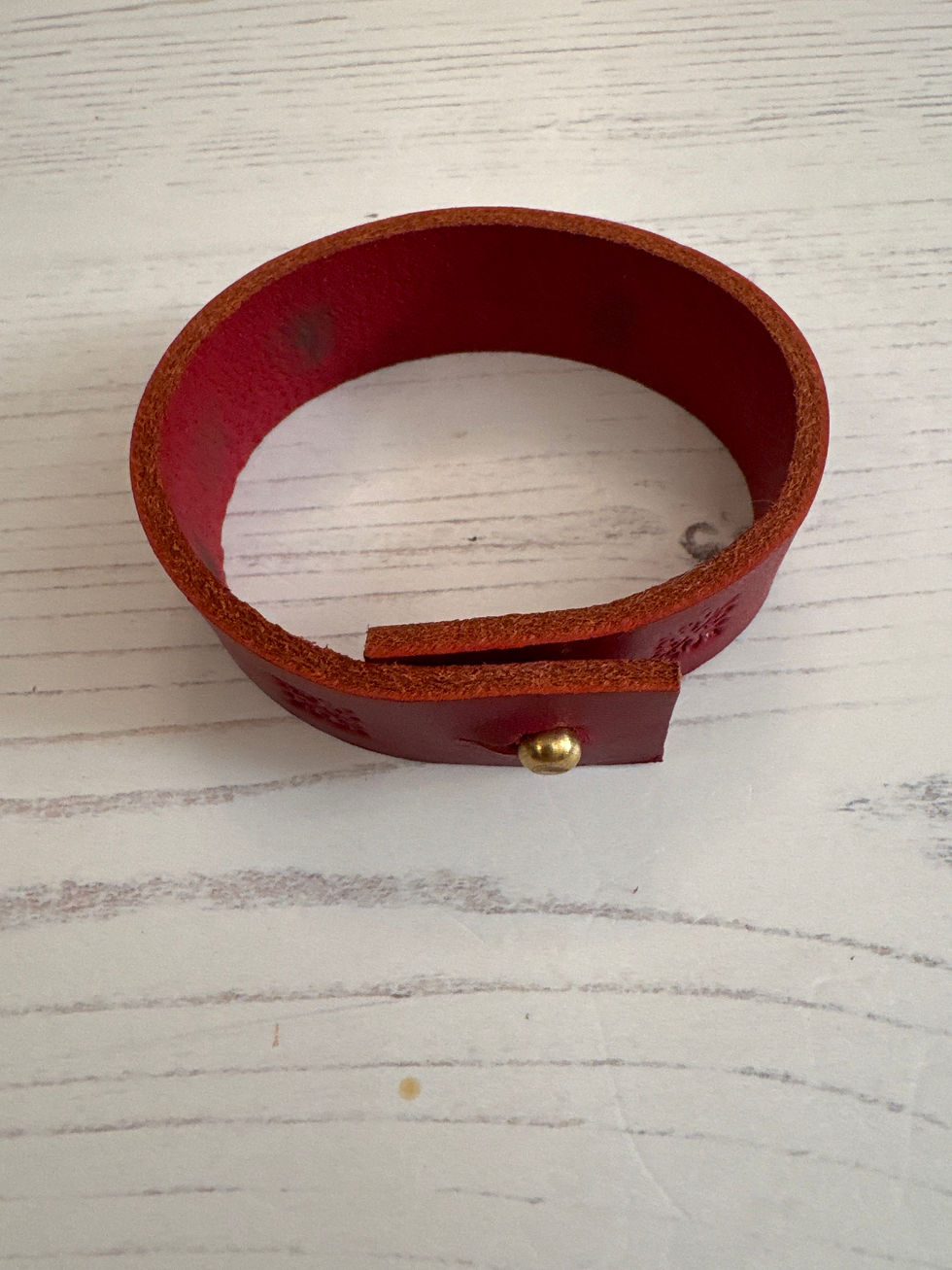 Thumbnail: Leather Shawl Cuff - Stamped Red Thick Push Pin