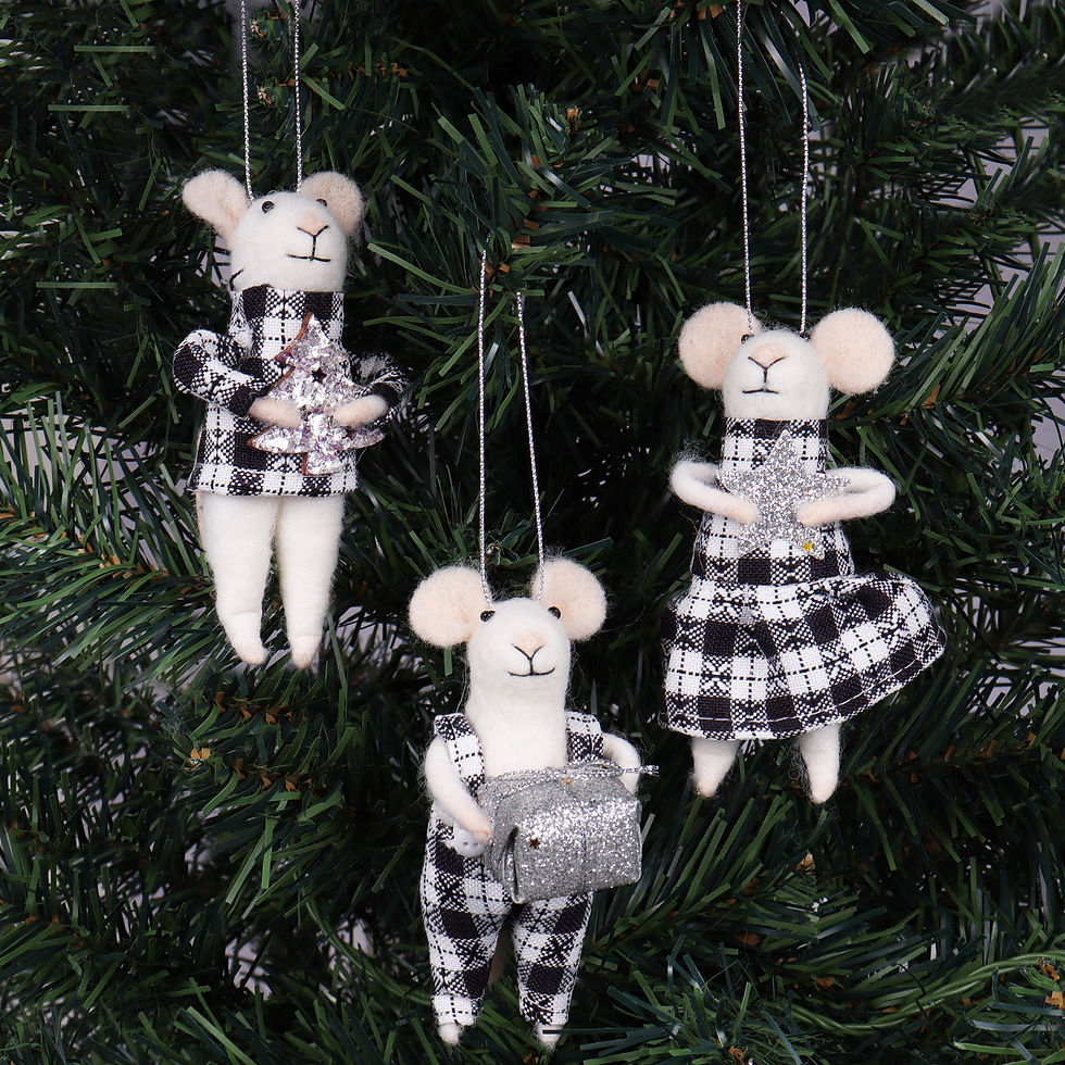 Thumbnail: Needle Felting Kit  - Mono Tartan Mice Trio
