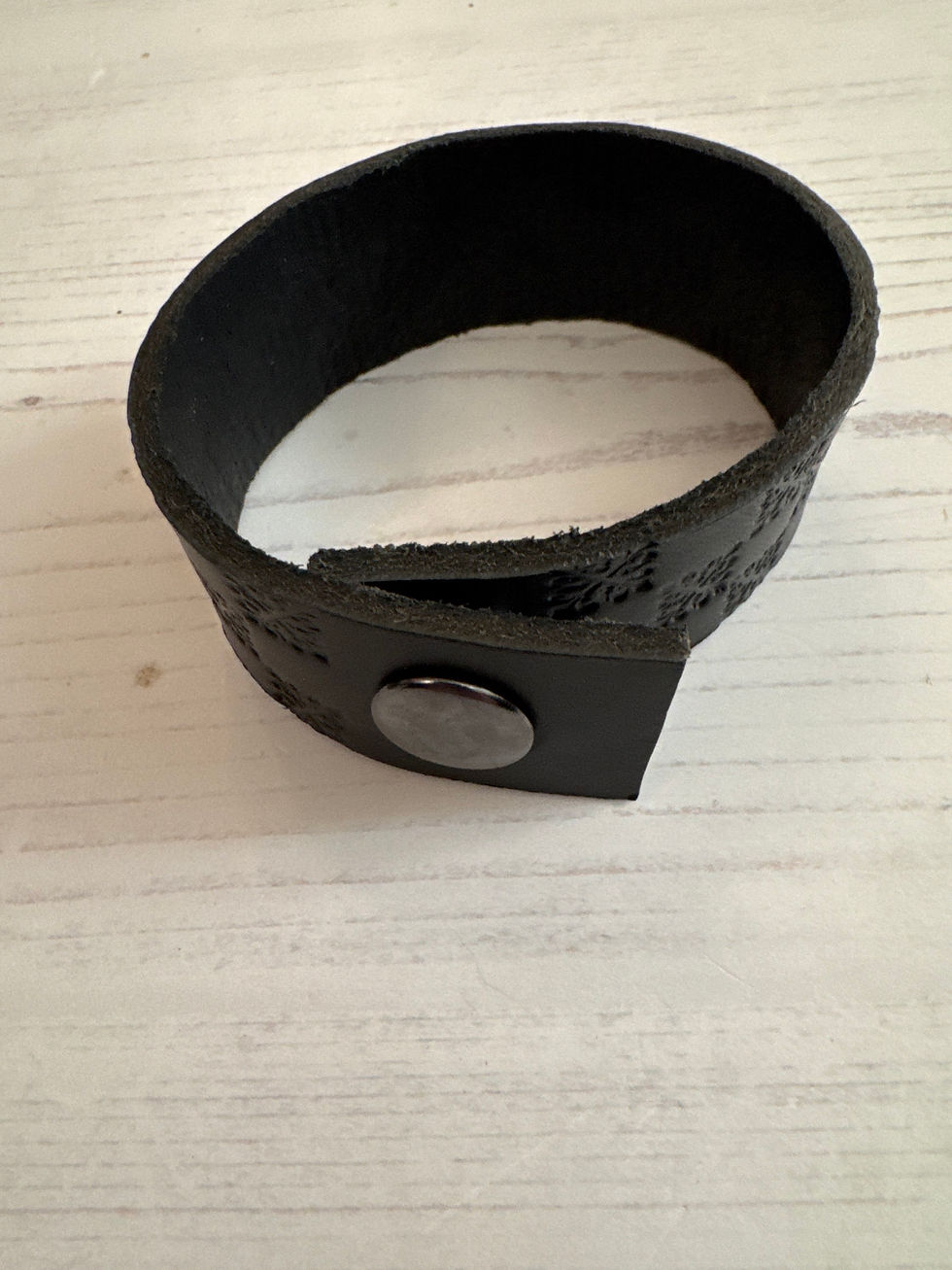 Thumbnail: Leather Shawl Cuff - Stamped Black Thick Press Stud