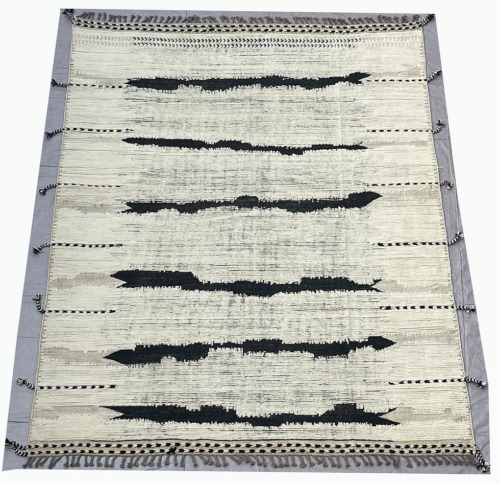Thumbnail: Moroccan wool rug 8x10 in black and ivory, handmade in Pakistan