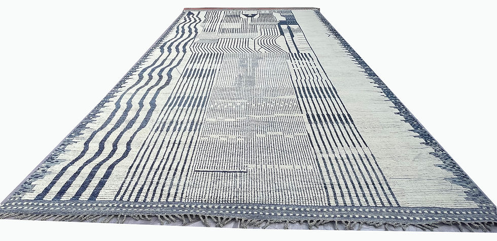 Thumbnail: MOROCCAF blue ivory Moroccan wool rug, handmade in Pakistan in angle