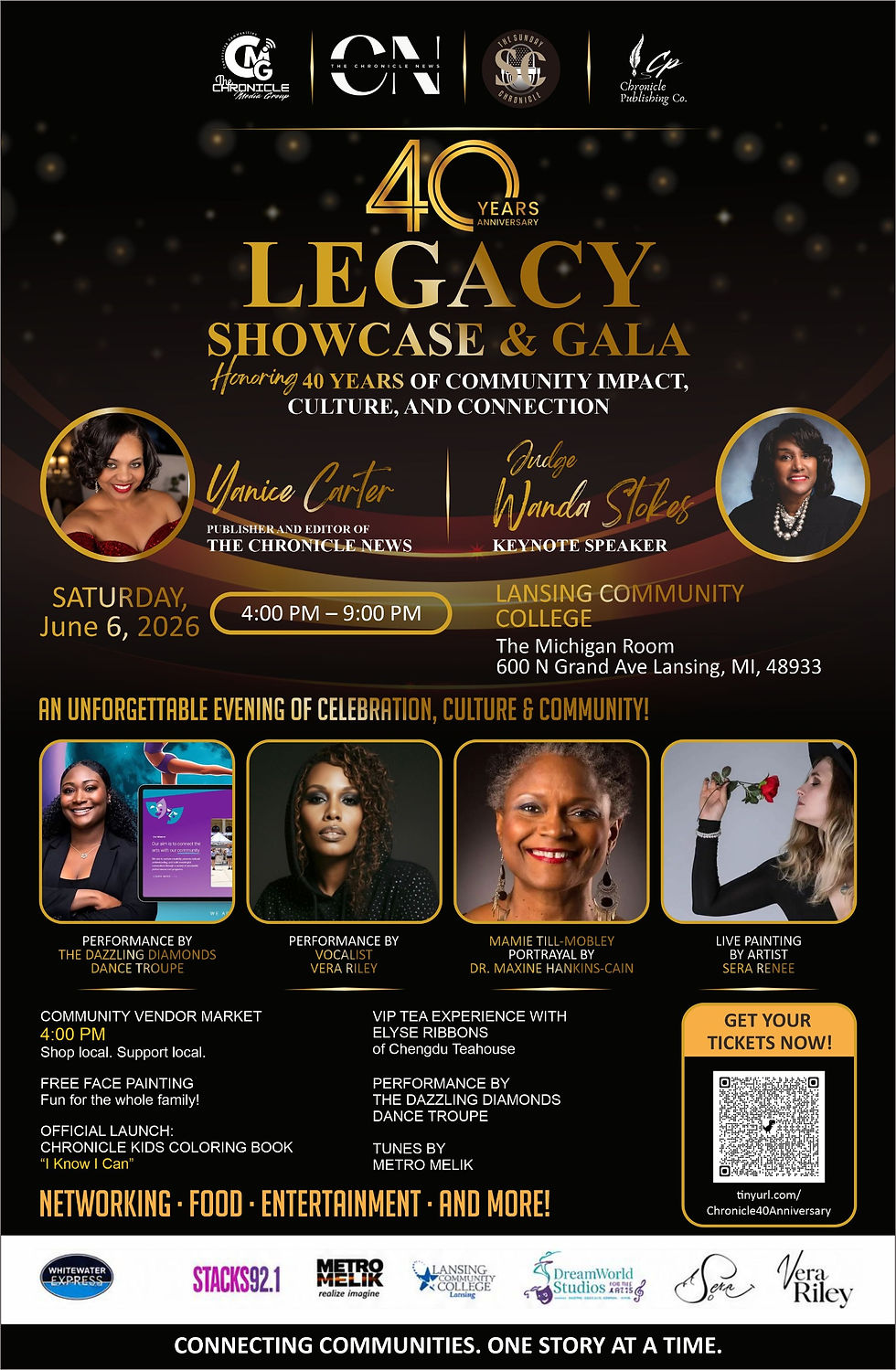 Official event announcement for The Chronicle News 40th Anniversary Legacy Showcase & Gala, celebrating four decades of community storytelling, culture, leadership, and impact in Michigan.