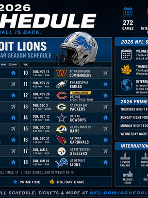 NFL Releases 2026 Schedule, With Primetime Games, Holiday Showdowns and Lions Matchups Drawing Early Attention