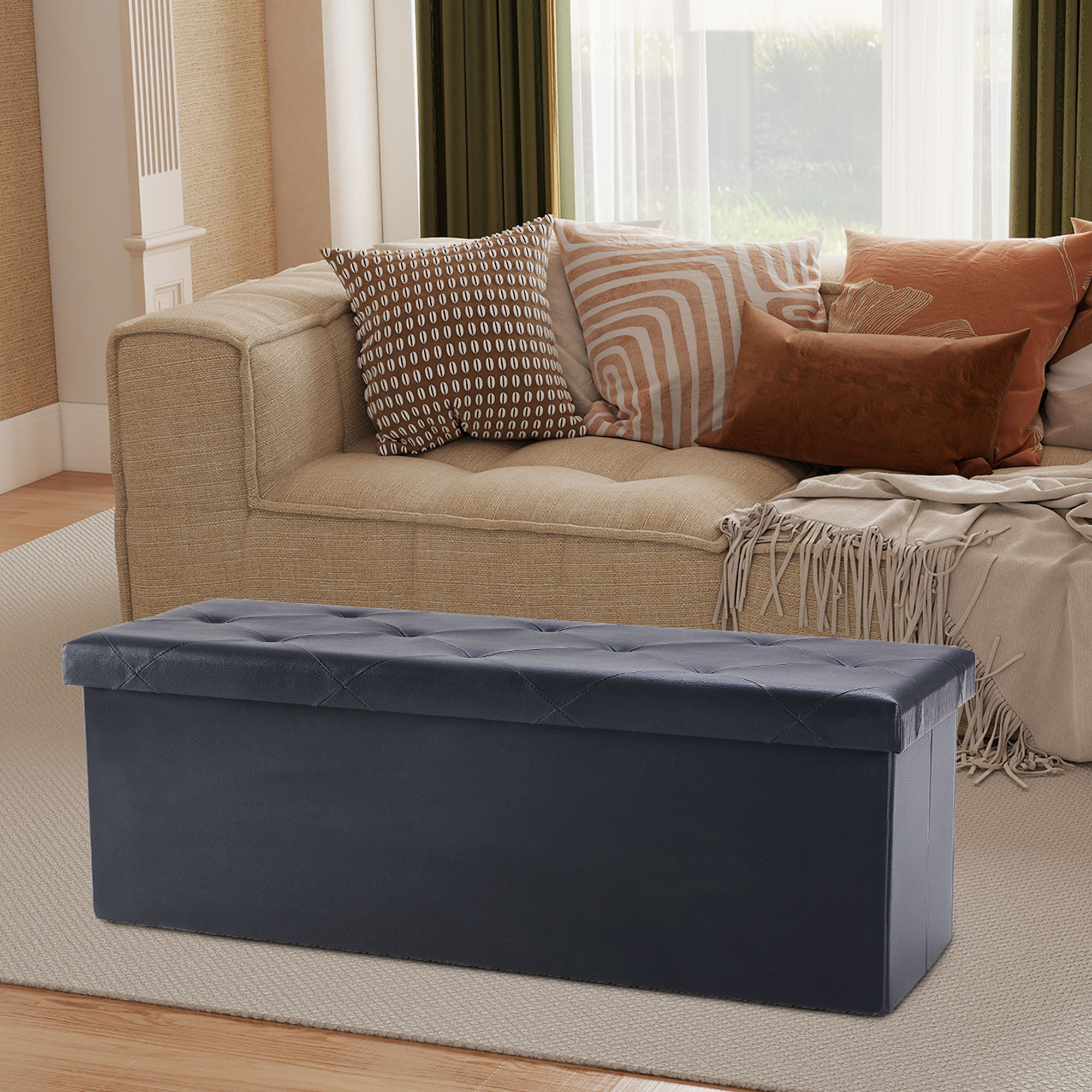Modern Faux Leather Storage Ottoman Stool
