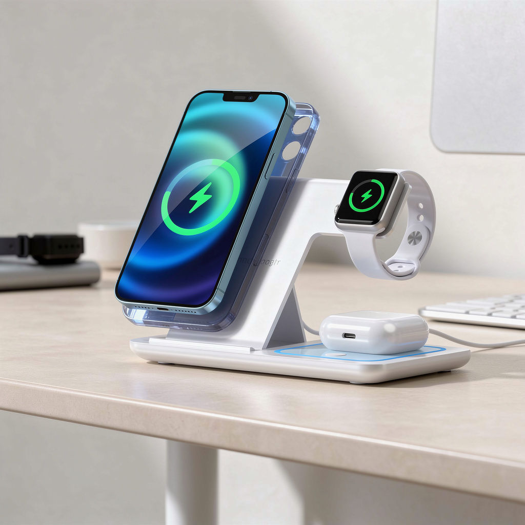 Foldable 3-in-1 Wireless Charging Station for Phone Watch Earbuds