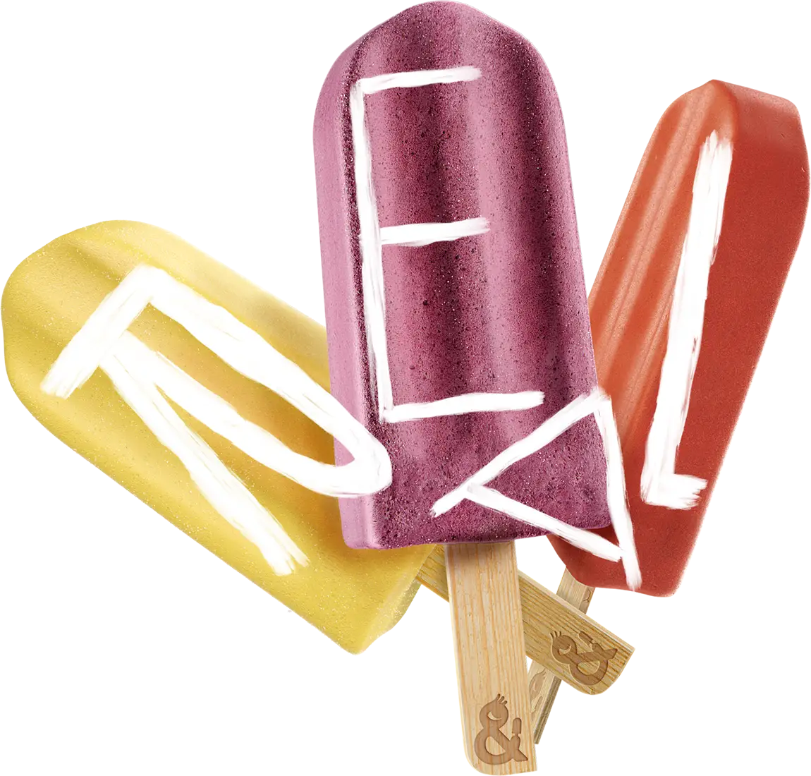 Design of 3 Ice Real Ice Creams with the Letters REAL on them