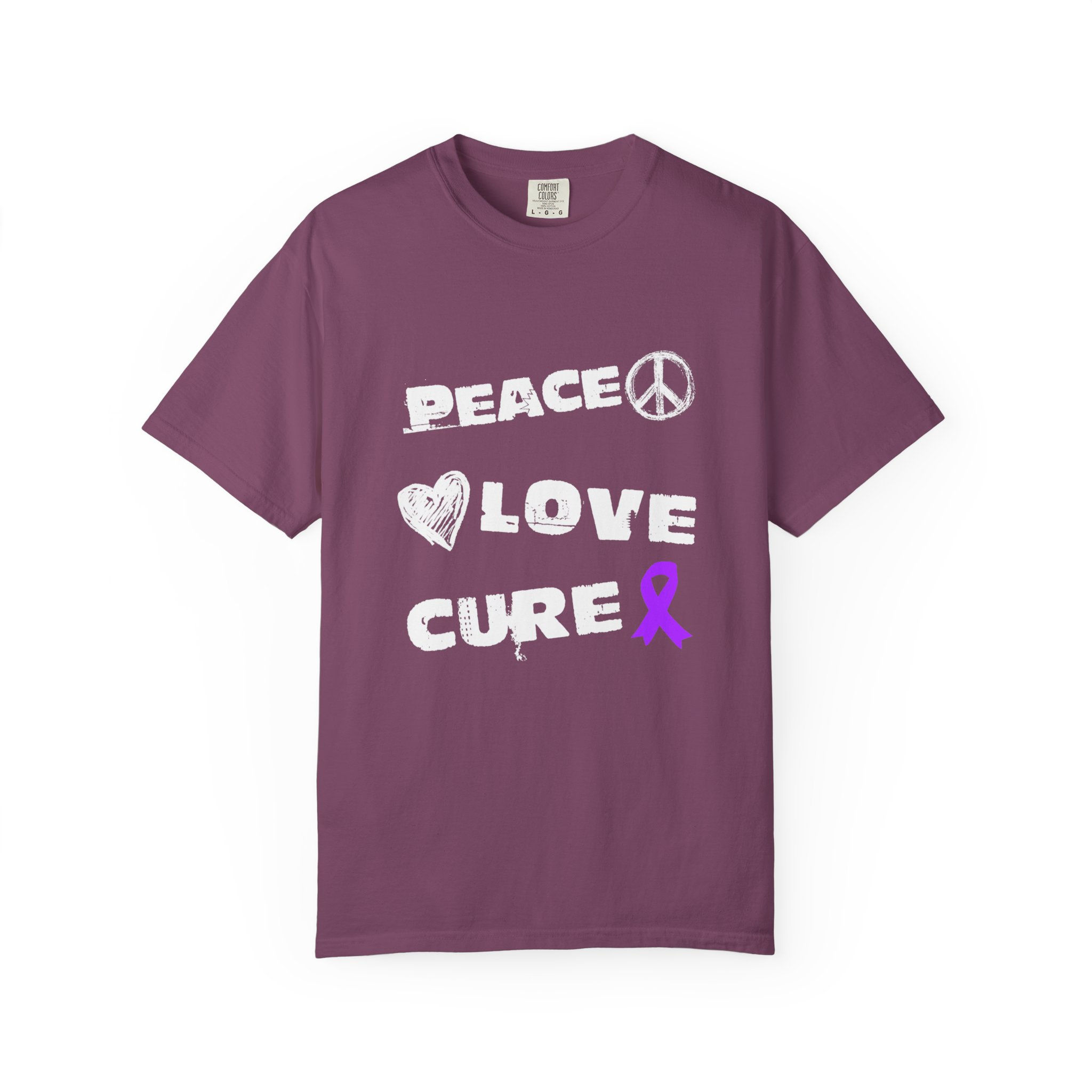 Peace Love Cure T-Shirt — Purple Ribbon Awareness Tee