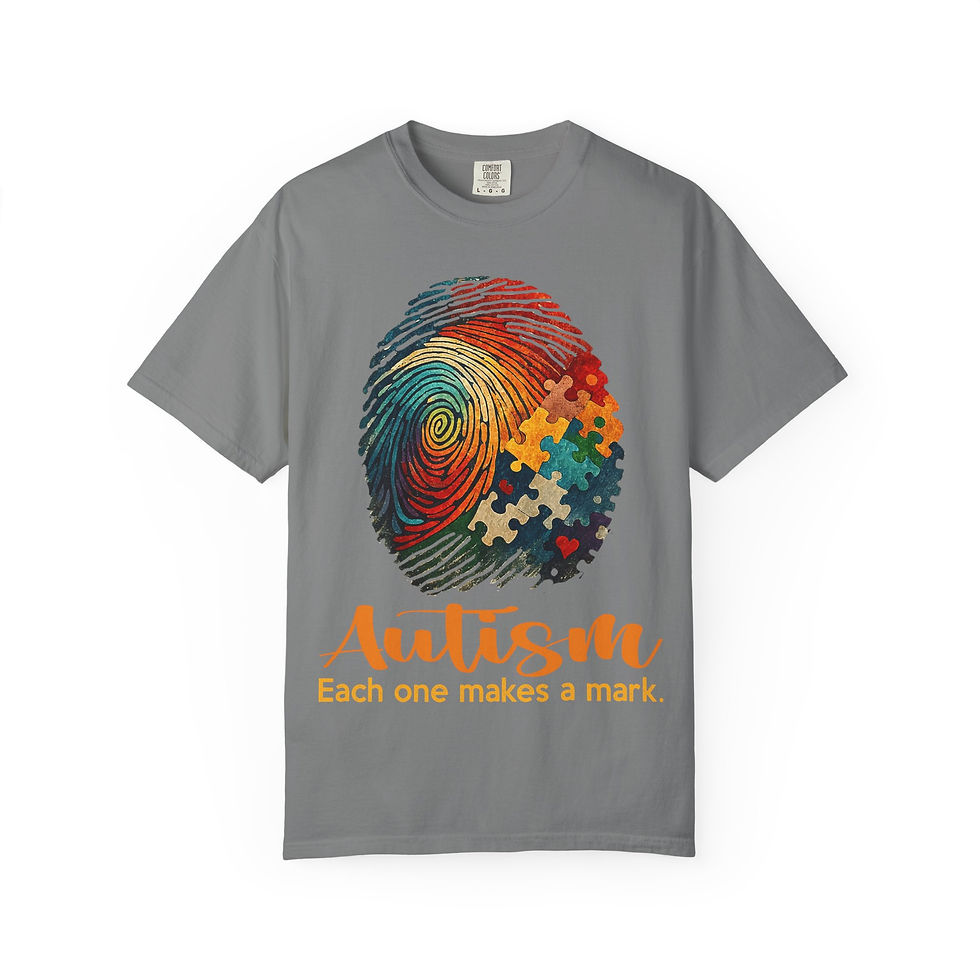 Thumbnail: Autism Awareness T-Shirt — "Each One Makes a Mark" Fingerprint & Puzzle Design