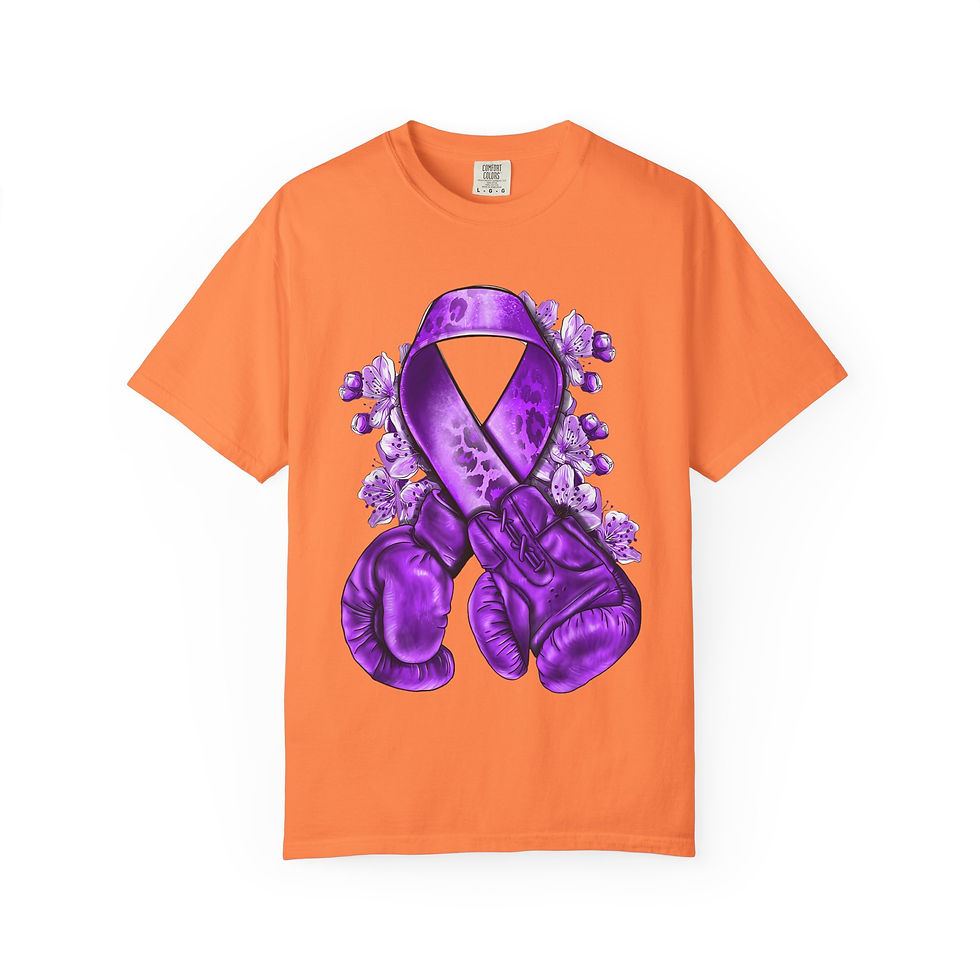 Thumbnail: T-Shirt — Purple Awareness Ribbon with Boxing Gloves Design