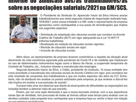 INFORME DO SINDICATO SOBRE A 2ª REUNIÃO REALIZADA NO DIA 10.09.2021 SINDICATO/GMINFORME DO SINDICATO