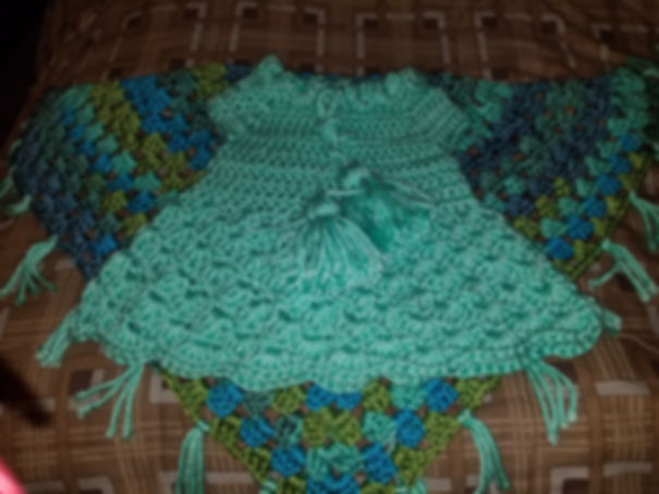 Green Dress and Multi Colored Shaw for 3-6 mos