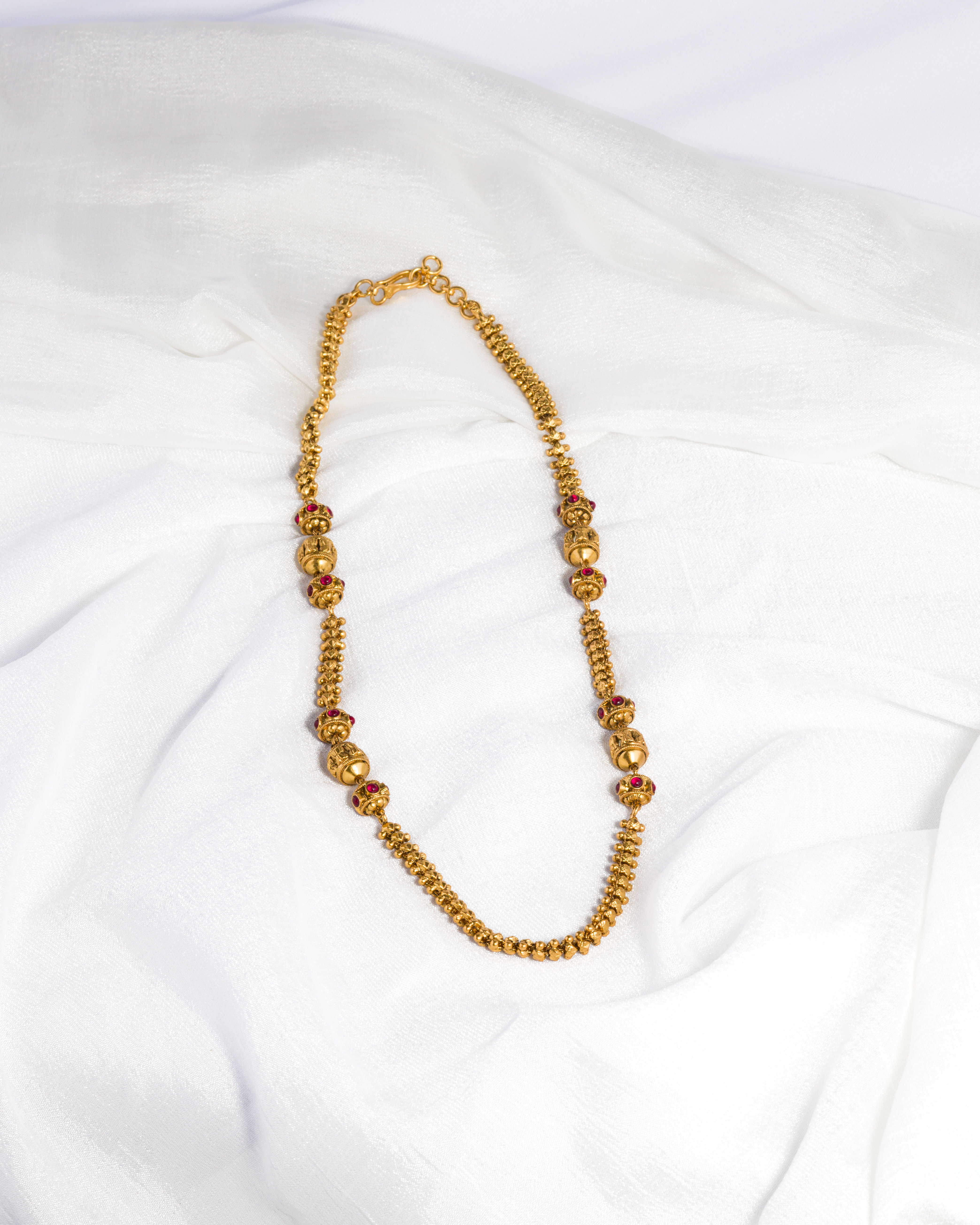 Ball Chain Necklace with Pink Stone Spacer Detailing