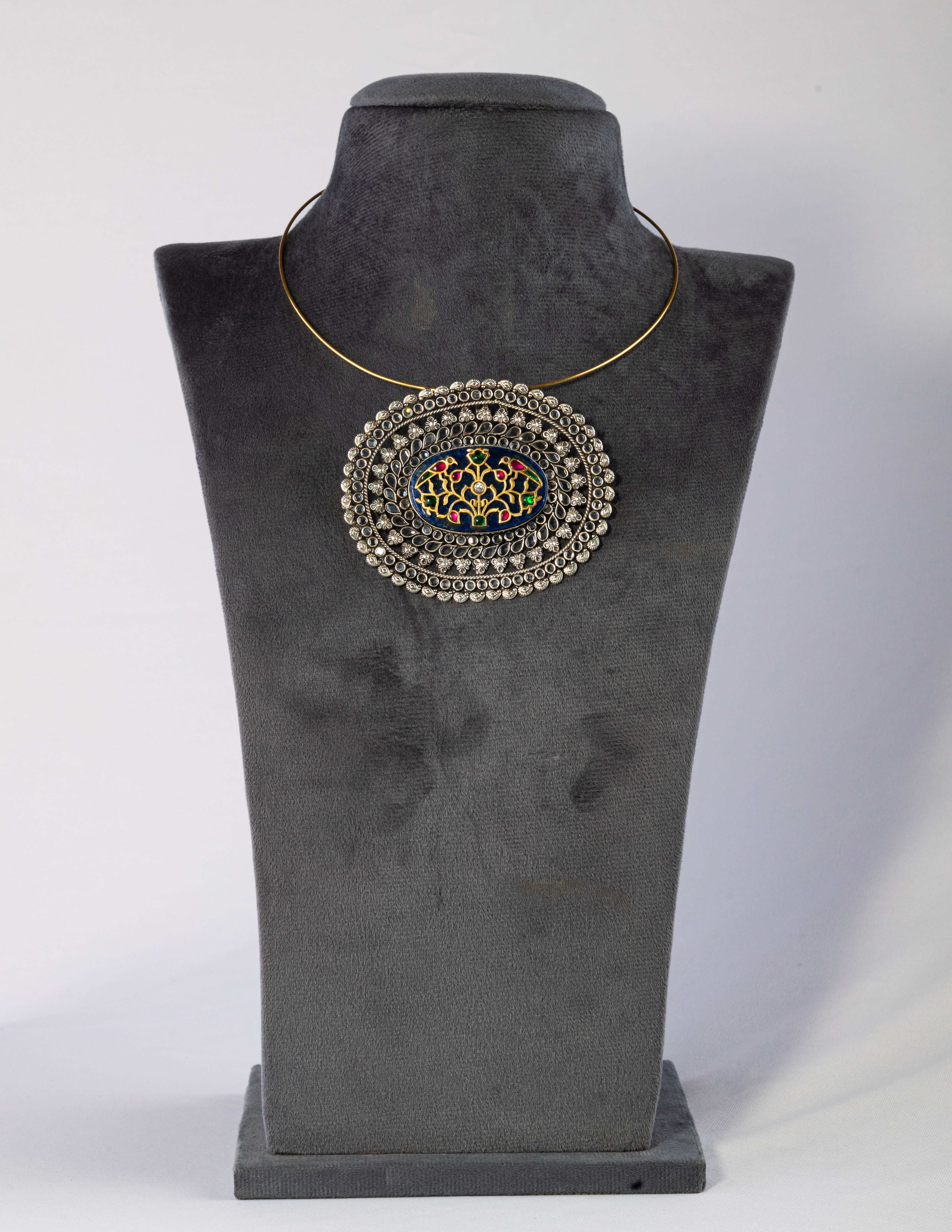 Large Kundan Pendant Necklace with Multicolour Enamel Work