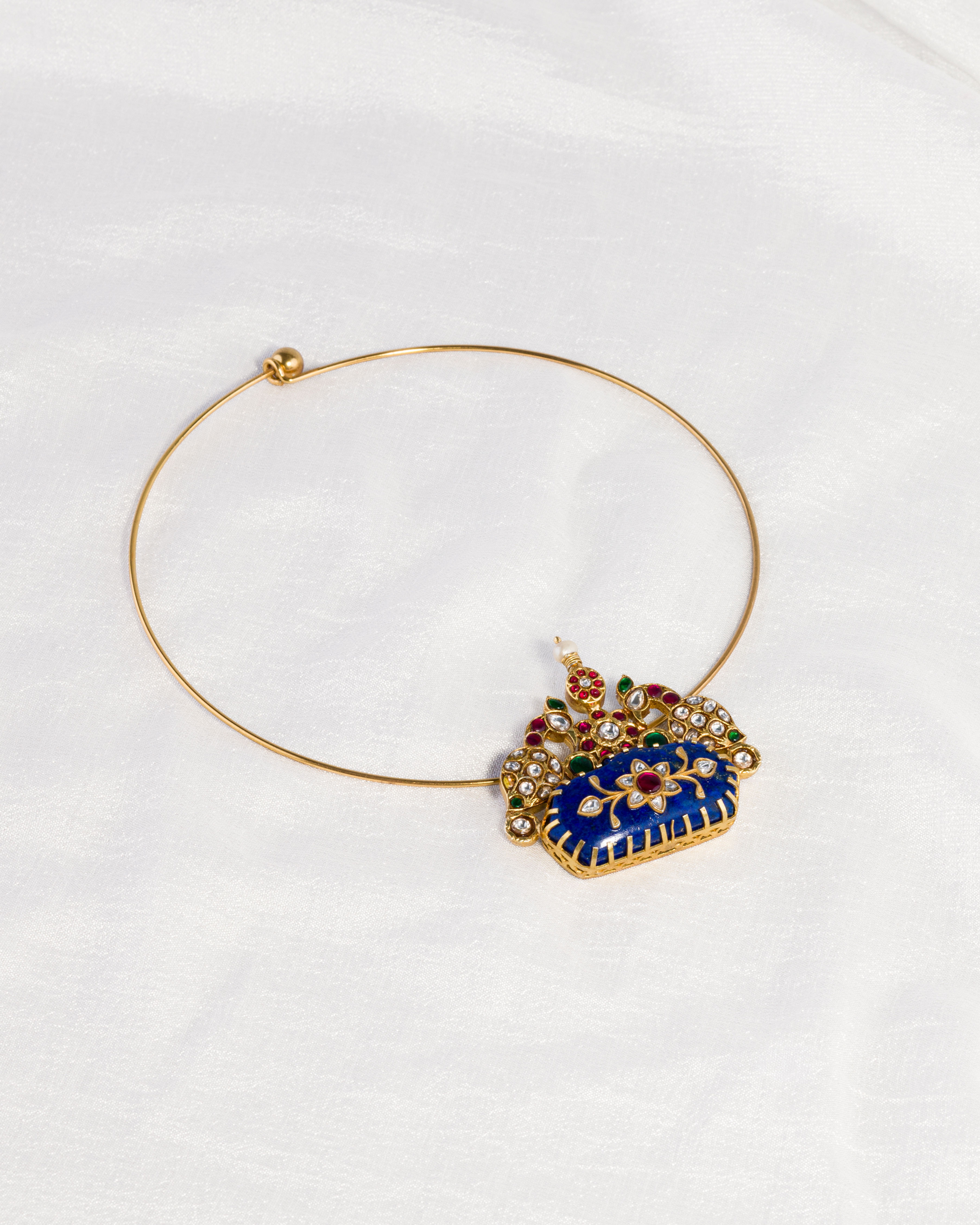 Royal Blue Enamel Temple Pendant Necklace with Pearl Detailing
