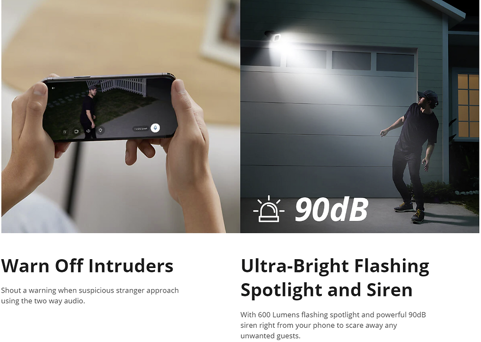 Miniatură: Person using phone and security camera system. Ultra-Bright flashing spotlight and siren.