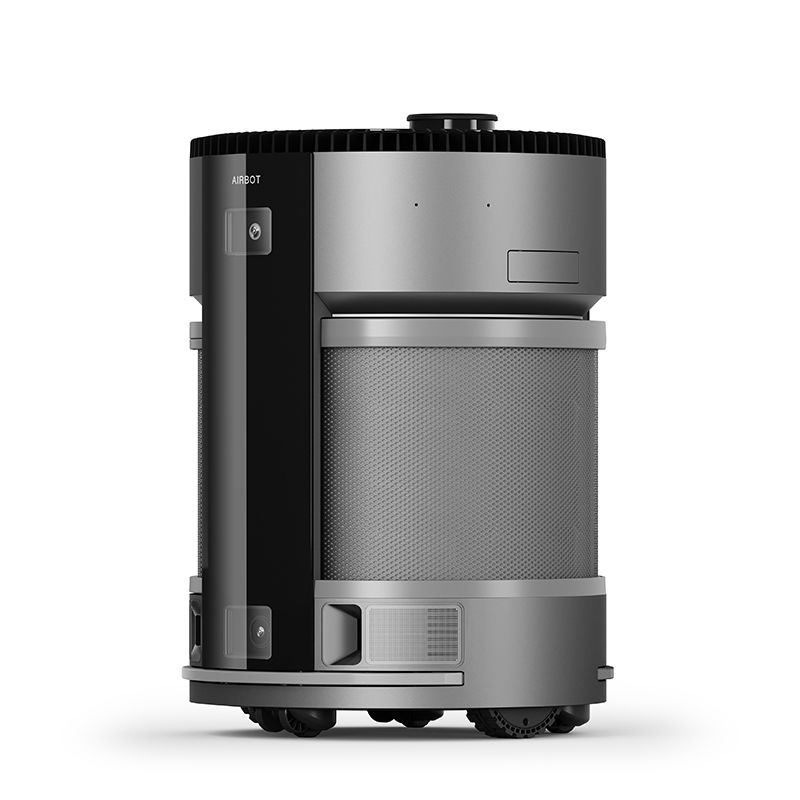 الصورة المصغرة: Silver robot vacuum cleaner, DEEBOT X2 COMBO, on a white background, side view.