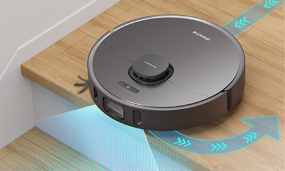 Miniatură: Robot vacuum cleaning a wood floor; DEEBOT T20 OMNI, arrows indicate cleaning path.