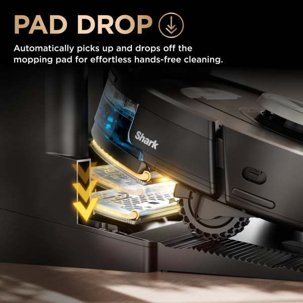 Thumbnail: Shark robot vacuum drops pad. Pad Drop, Automatically picks up and drops off.