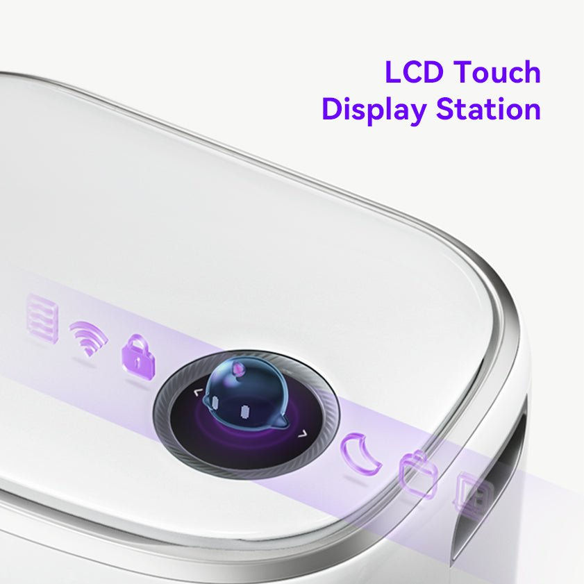 Прев'ю: White LCD Touch Display Station, Wi-Fi, battery, and lock icons displayed.