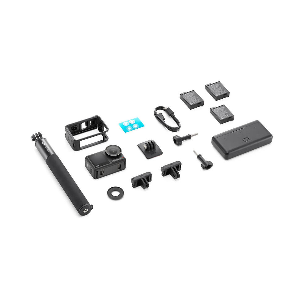 Thumbnail: Action camera and accessories laid out on white surface, many parts.