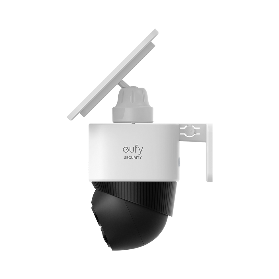 Miniatură: Eufy Security white camera with solar panel and black base, for outdoor use