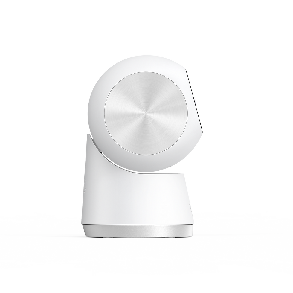 Miniatură: White and silver ECOVACS GOAT GX-600 robot vacuum cleaner side view illustration.