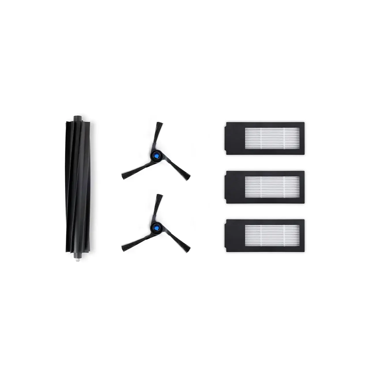 Narwal Freo X Ultra accessories: brushes, side brushes and three dust extractors.