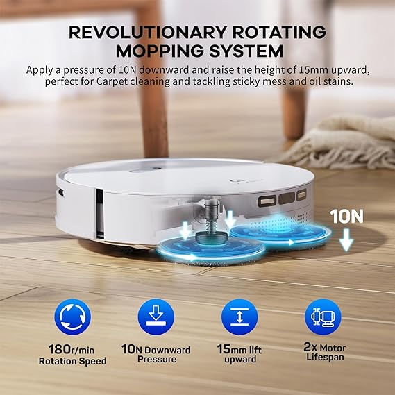 Miniatura: Robotic vacuum cleaner with REVOLUTIONARY ROTATING MOPPING SYSTEM, 180 rotation speed, 10N pressure.
