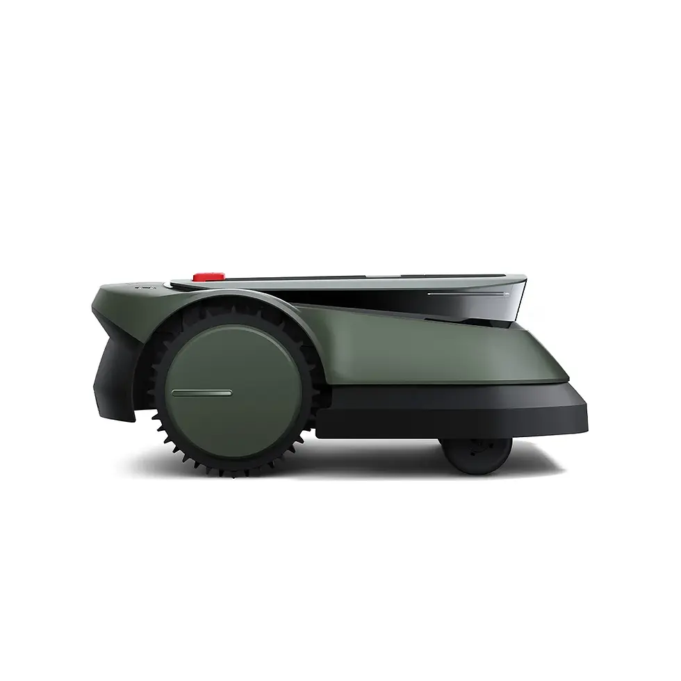 الصورة المصغرة: Robotic lawnmower side view, ECOVACS GOAT GX-600, cutting grass in the yard.