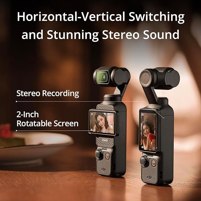 Miniatura: Horizontal-Vertical and Stereo Sound. Stereo Recording with 2-Inch Rotatable Screen, DJI Osmo Pocket 3.