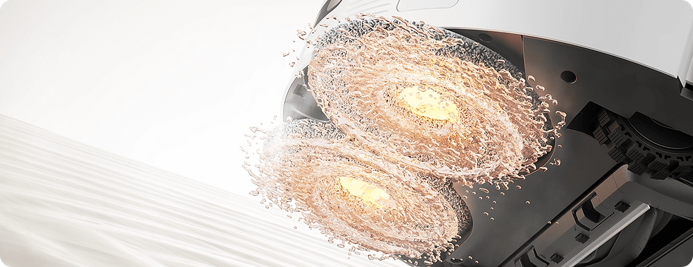 Thumbnail: Robot vacuum's water spray cleaning, DreameBot L10s Pro Ultra. Two circular spray.