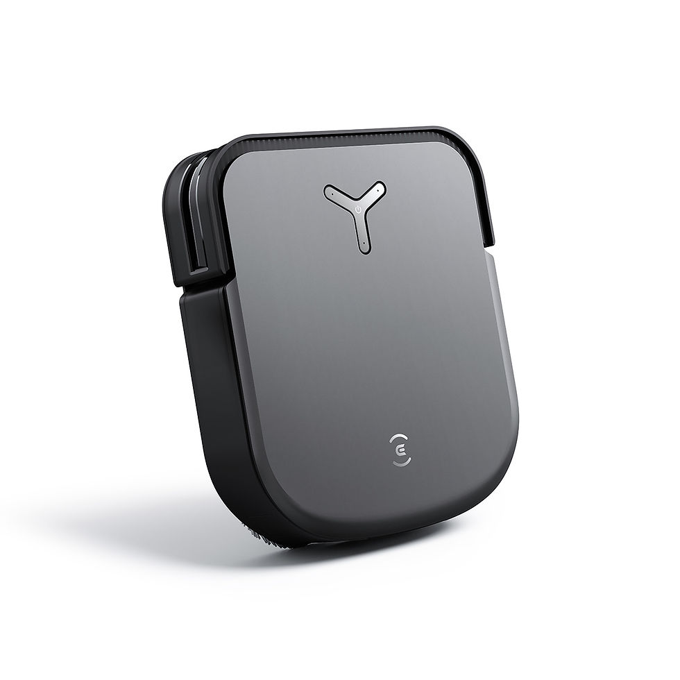 Küçük resim: Close-up of a dark grey device with a white logo and black frame.
