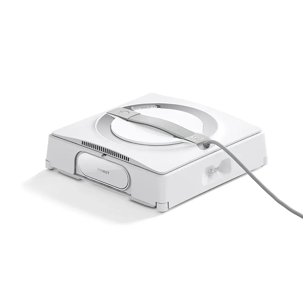 الصورة المصغرة: White ECOVACS GOAT GX-600 robotic lawn mower with charging cable, side view.