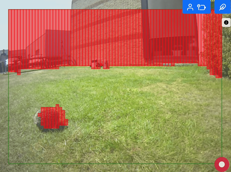 Прев'ю: Lawn with grass and red blocks, a green line, and a building background.