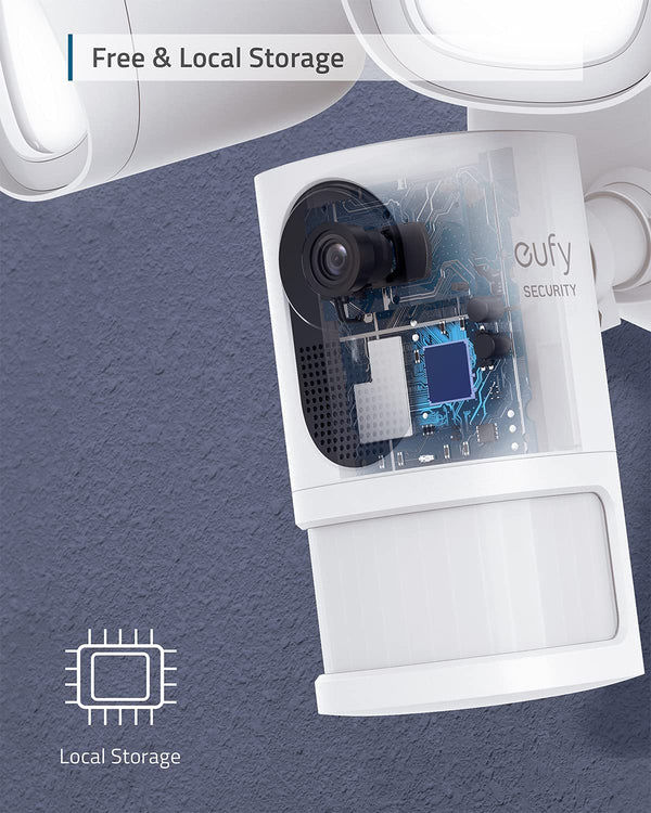 Küçük resim: Close-up of a white security camera with "eufy Security" text and circuitry