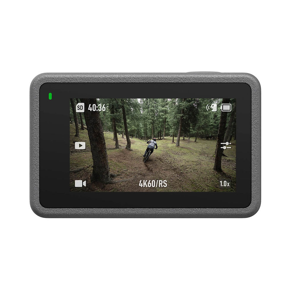 الصورة المصغرة: Action camera screen displaying a biker riding through a forest, 4K60/RS video