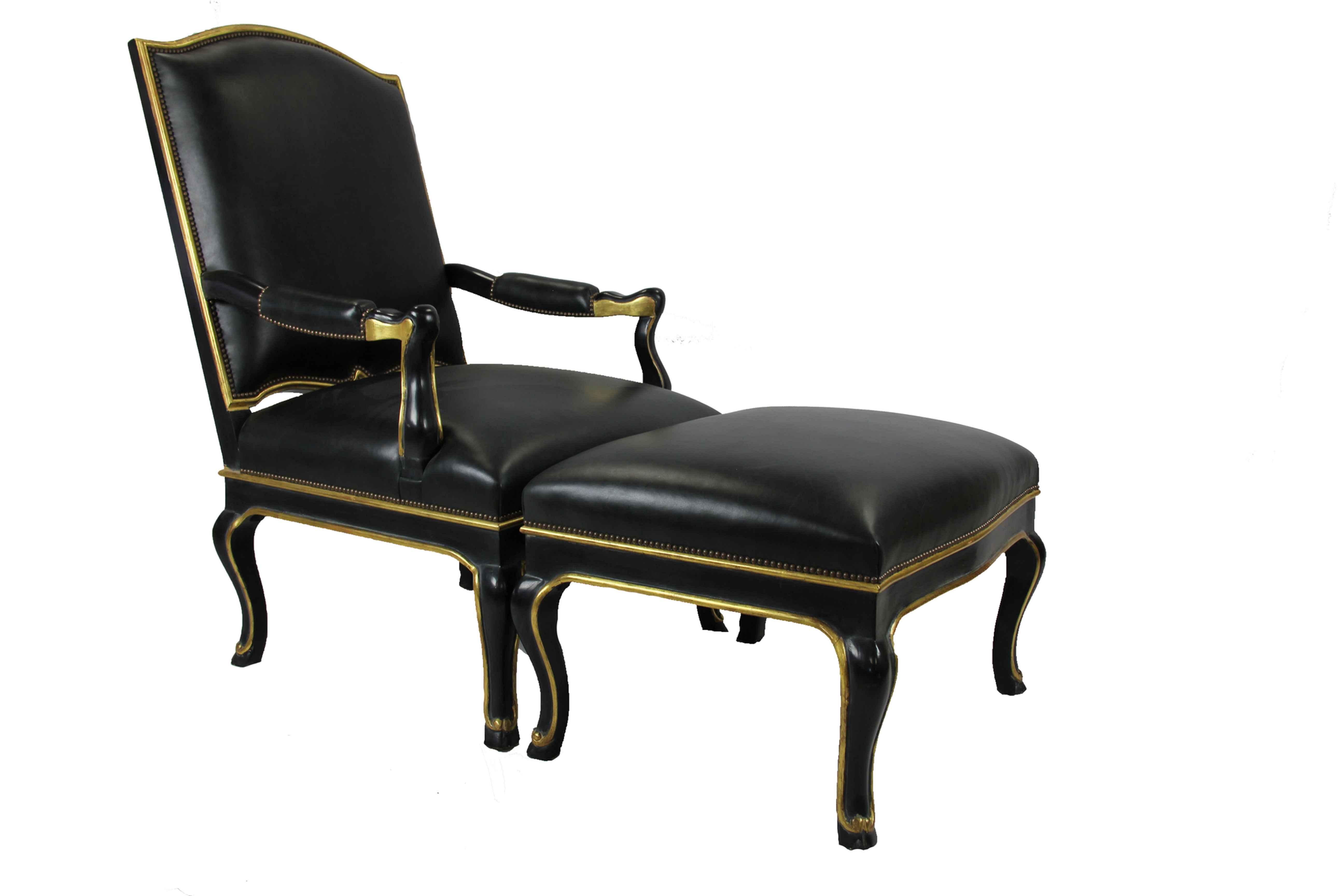 Black & Gold Italian Chair + Ottoman