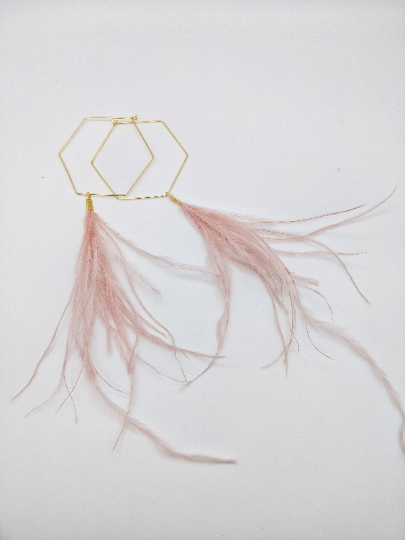 Thumbnail: Gold plated Feather Drop Hexagon Earrings