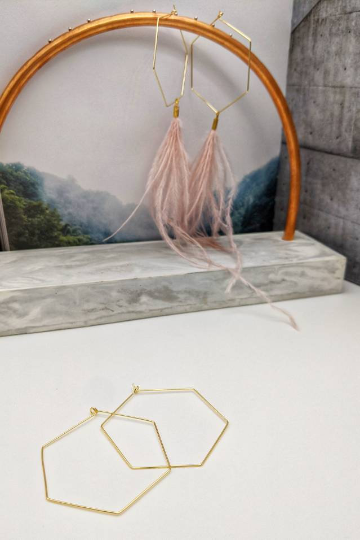 Thumbnail: Gold plated Hexagonal Earrings