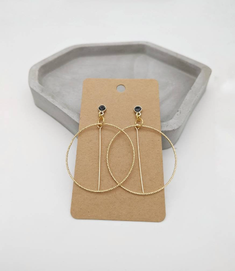 Thumbnail: Gold plated Black Stud Earrings