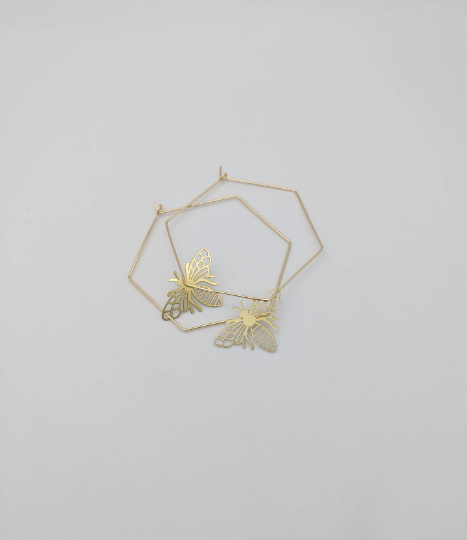Thumbnail: Bumble Bee Hexagon Hooped Earrings