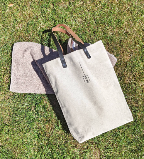 Thumbnail: Genuine Leather and Canvas Tote Bag