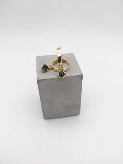 Thumbnail: 18ct Gold plated Huggie Hoops Birthstone Earrings