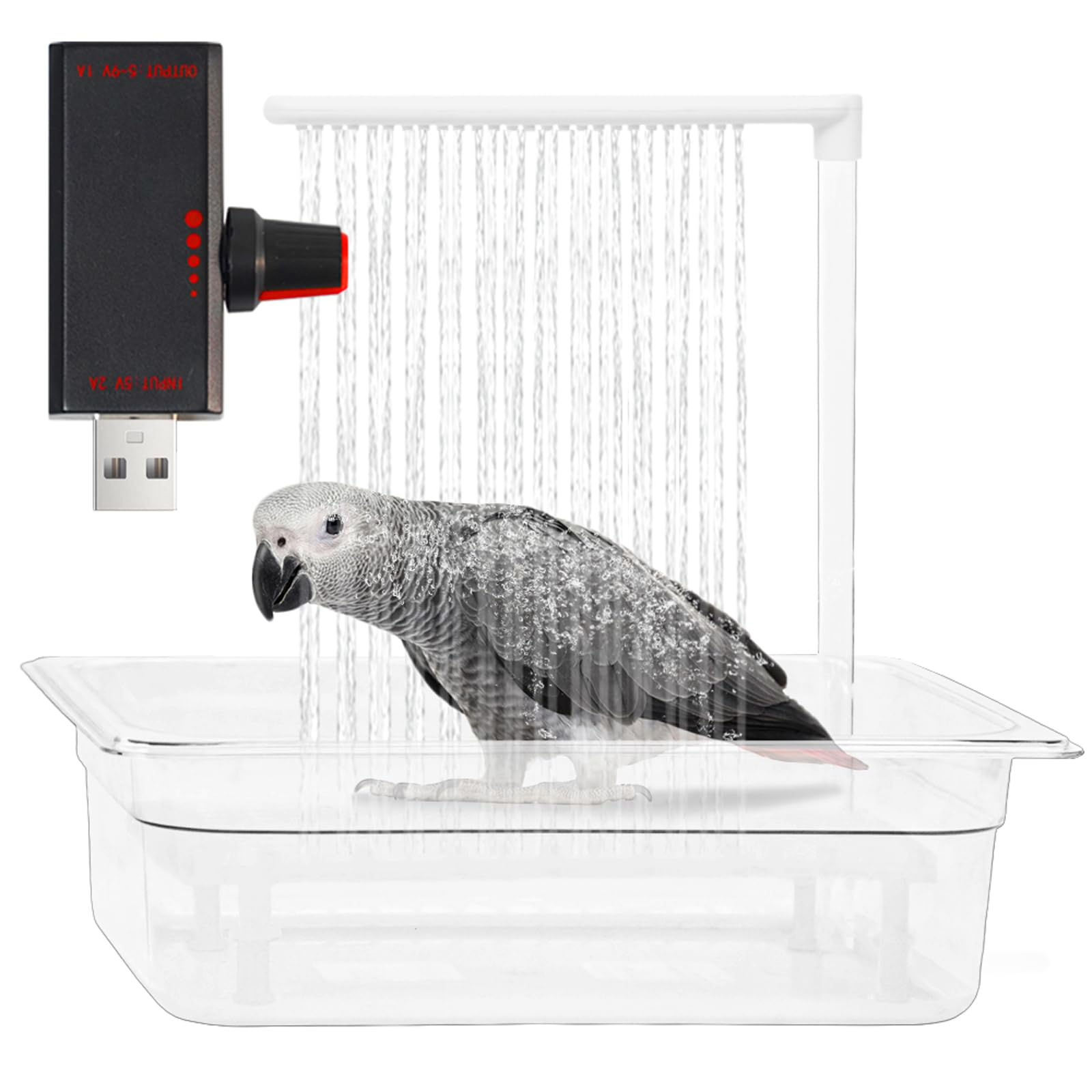 Parrot Bathtub USB Electric Large Bird Bathtub Shower with Water Pressure Contro