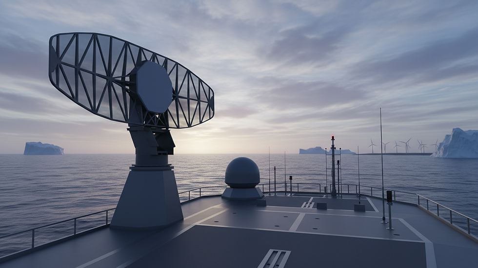 Eye-level view of radar system on maritime platform