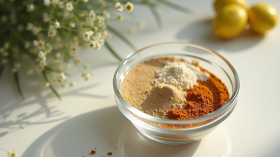 Close-up view of a clear glass bowl with natural skincare ingredients