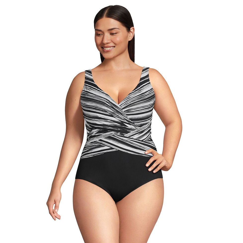 Thumbnail: Plus Size Lands' End SlenderSuit Tummy Control Surplice One-Piece Swimsuit