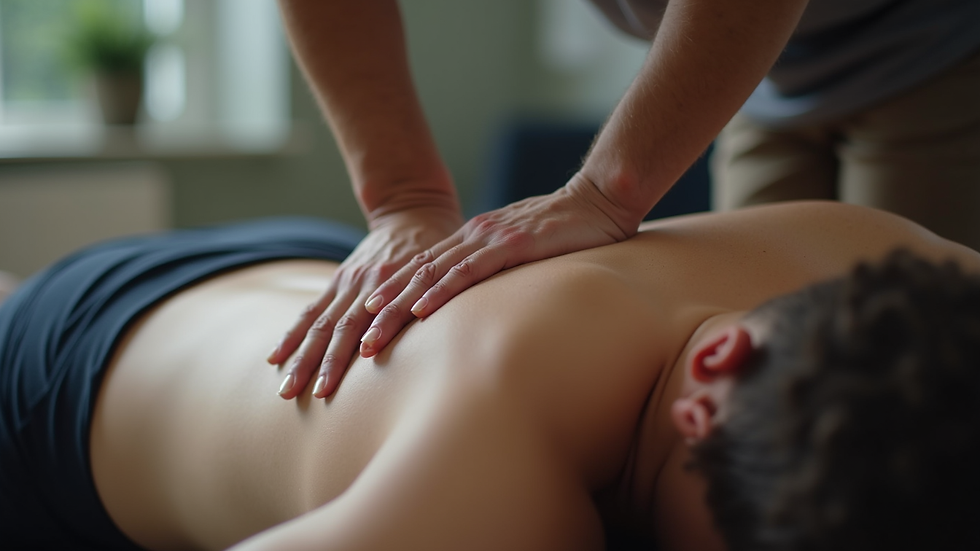 Close-up view of an athlete receiving a chiropractic adjustment on the lower back