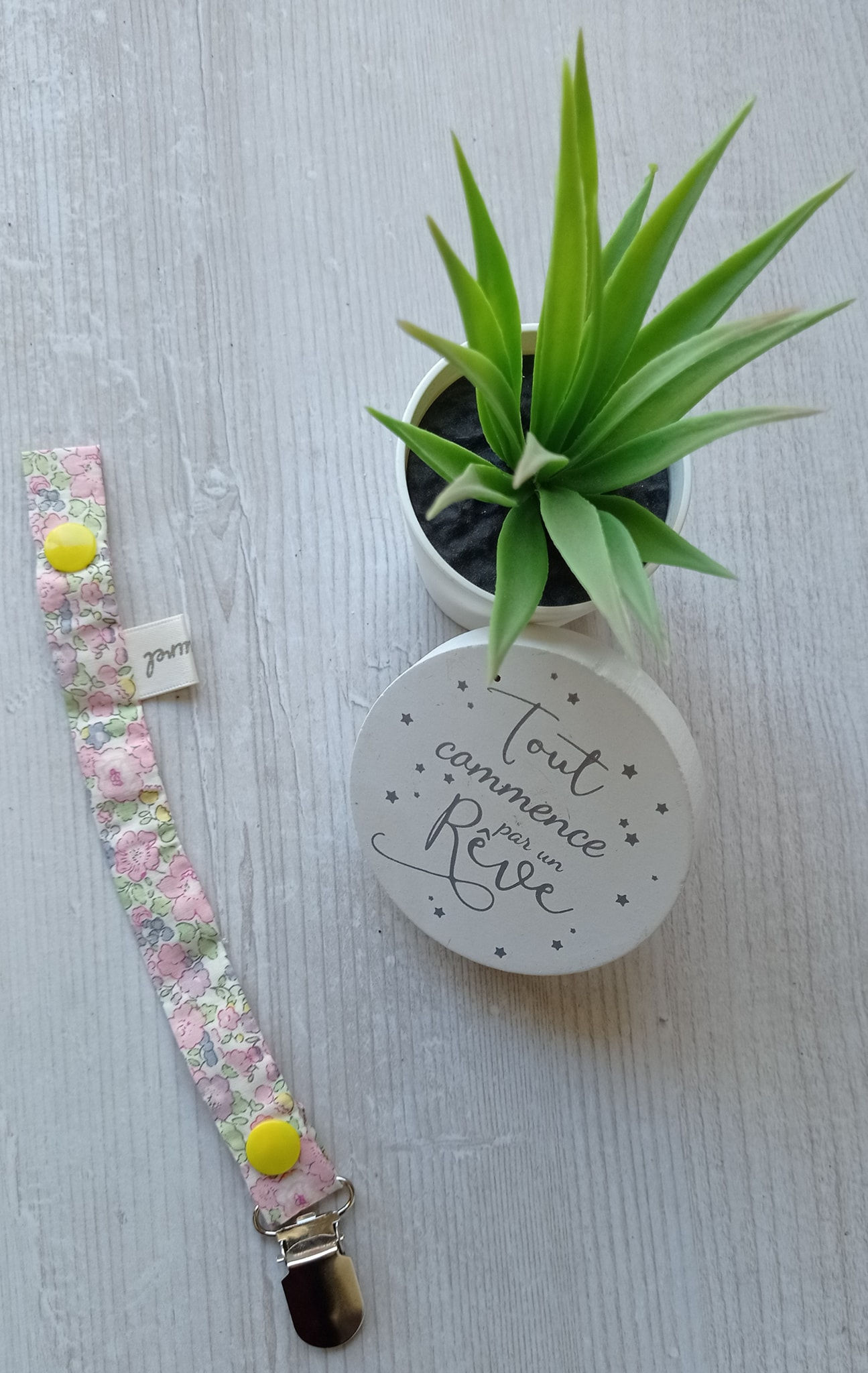 Attache tétine en coton, attache métallique, 21 cm de long