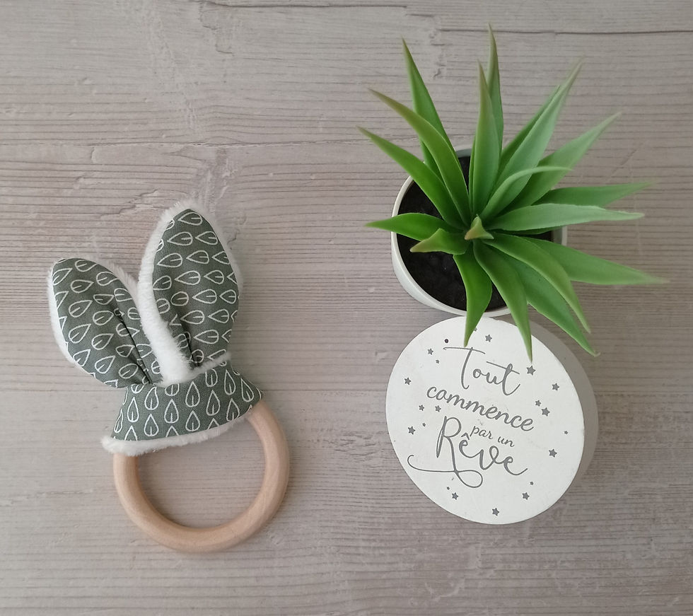 anneau de dentition en bois non traité, oreilles en coton polaires